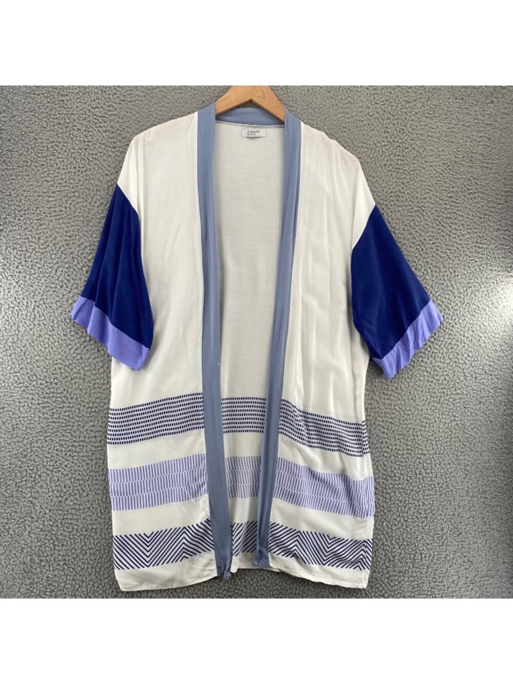 Summer & Rose Kimono Womens Small Blue White Stripe Open 3/4 Sleeves Flowy Boho
